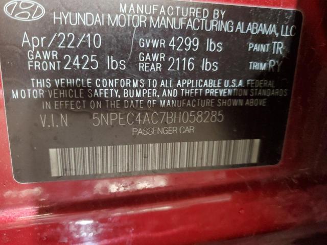 5NPEC4AC7BH058285 - 2011 HYUNDAI SONATA SE BURGUNDY photo 12