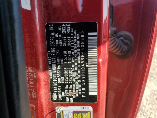 5XYPHDA59HG308685 - 2017 KIA SORENTO EX RED photo 13