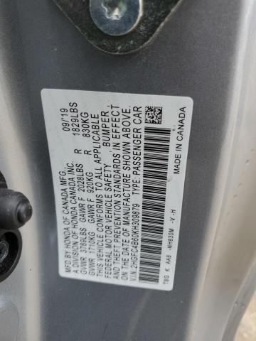 2HGFC4B60KH309879 - 2019 HONDA CIVIC LX SILVER photo 12