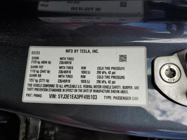 5YJ3E1EA3PF495103 - 2023 TESLA MODEL 3 灰色 照片 13