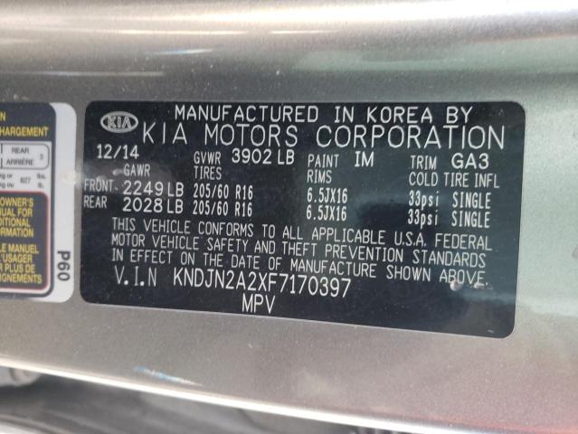 KNDJN2A2XF7170397 - 2015 KIA SOUL GRAY photo 14