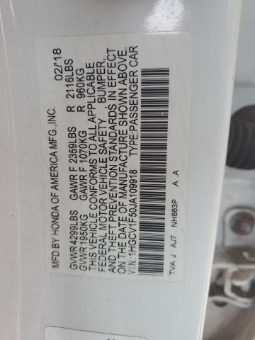 1HGCV1F50JA109918 - 2018 HONDA ACCORD EXL WHITE photo 12