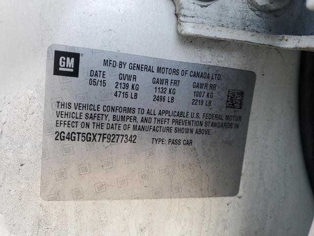 2G4GT5GX7F9277342 - 2015 BUICK REGAL GS Ақ фото 12