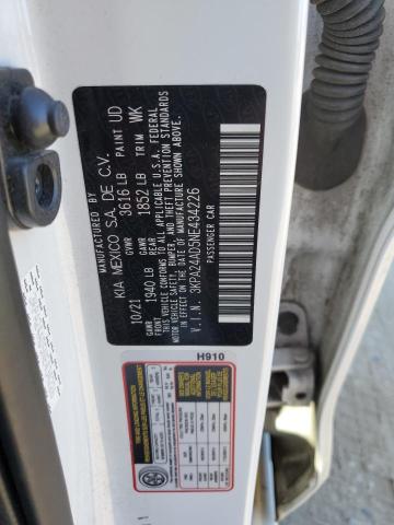 3KPA24AD5NE434226 - 2022 KIA RIO LX WHITE photo 12