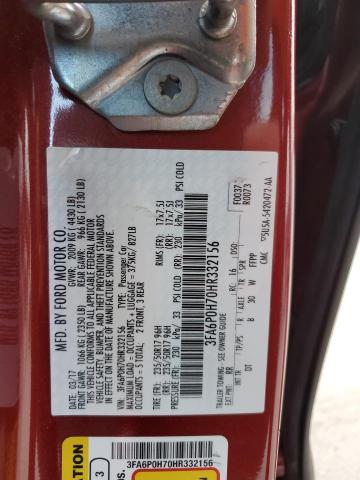 3FA6P0H70HR332156 - 2017 FORD FUSION SE RED photo 12