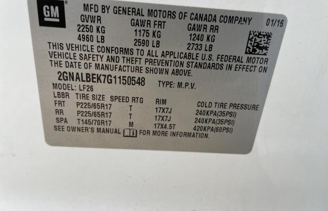 2GNALBEK7G1150548 - 2016 CHEVROLET EQUINOX LS WHITE photo 10