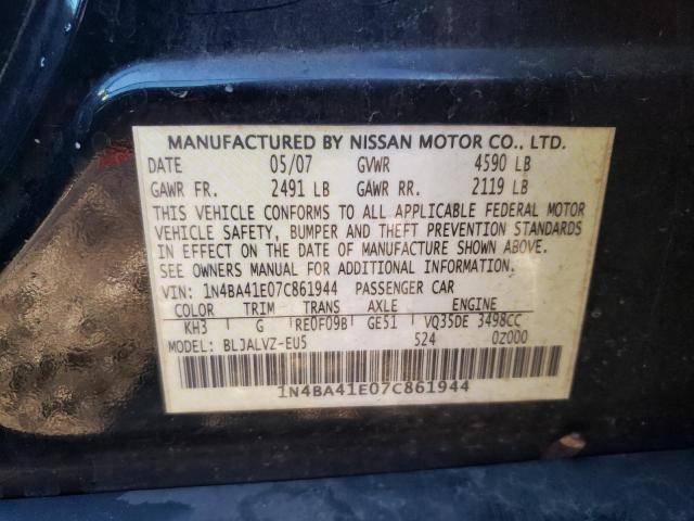 1N4BA41E07C861944 - 2007 NISSAN MAXIMA SE BLACK photo 12