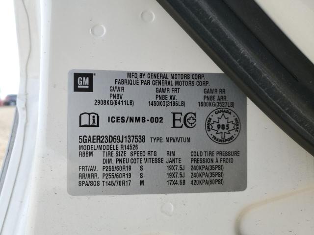 5GAER23D69J137538 - 2009 BUICK ENCLAVE CXL WHITE photo 14