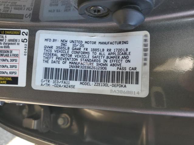 1NXBR32E86Z612906 - 2006 TOYOTA COROLLA CE رمادي صورة 12