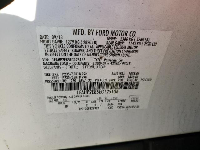 1FAHP2E85EG125136 - 2014 FORD TAURUS SEL WHITE photo 12