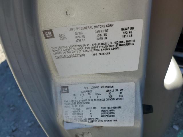 1G3NL52E93C267918 - 2003 OLDSMOBILE ALERO GL SILVER photo 12