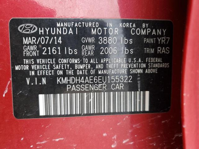 KMHDH4AE6EU155322 - 2014 HYUNDAI ELANTRA SE RED photo 12