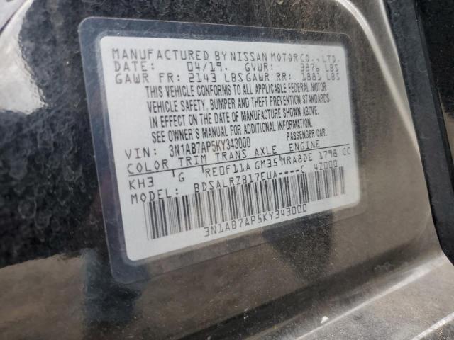 3N1AB7AP5KY343000 - 2019 NISSAN SENTRA S Siyah fotoğraf 12