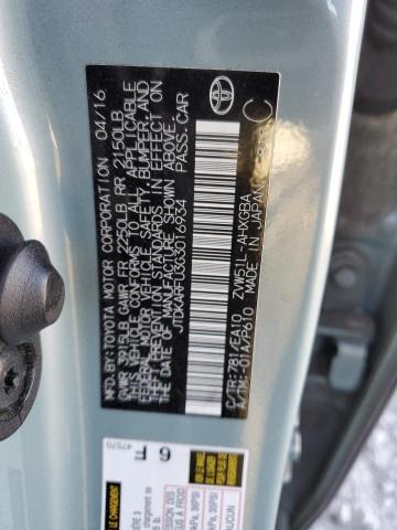 JTDKARFU3G3016934 - 2016 TOYOTA PRIUS BLUE photo 12