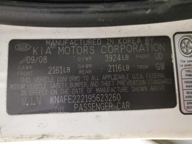 KNAFE222195623260 - 2009 KIA SPECTRA EX WHITE photo 13