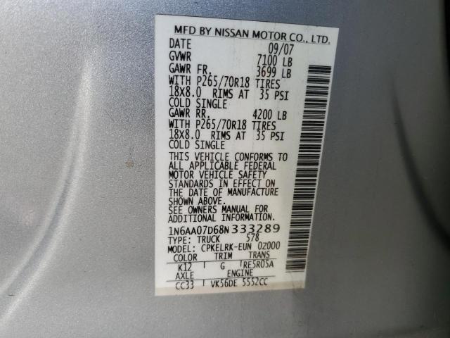 1N6AA07D68N333289 - 2008 NISSAN TITAN XE SILVER photo 13