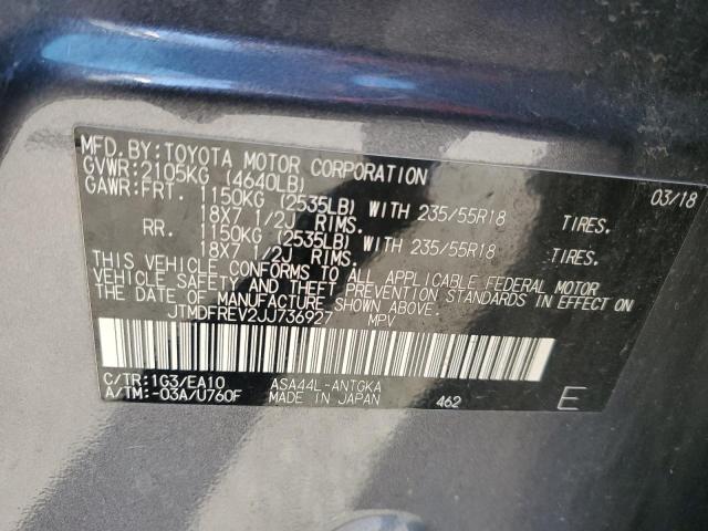 JTMDFREV2JJ736927 - 2018 TOYOTA RAV4 LIMITED Gris photo 13