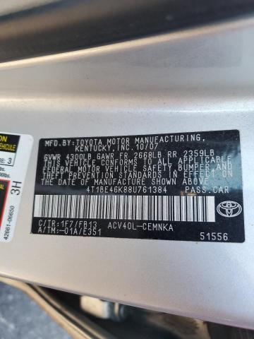 4T1BE46K88U761384 - 2008 TOYOTA CAMRY CE SILVER photo 12