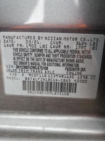 3N1CN8EV2ML875108 - 2021 NISSAN VERSA SV GRAY photo 12