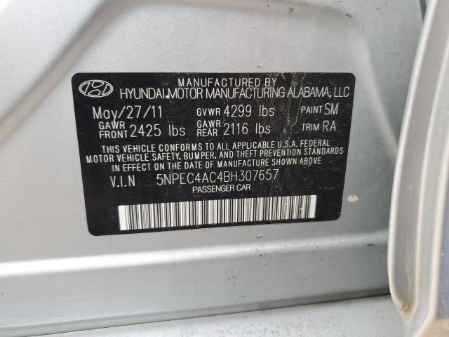 5NPEC4AC4BH307657 - 2011 HYUNDAI SONATA SE SILVER photo 12