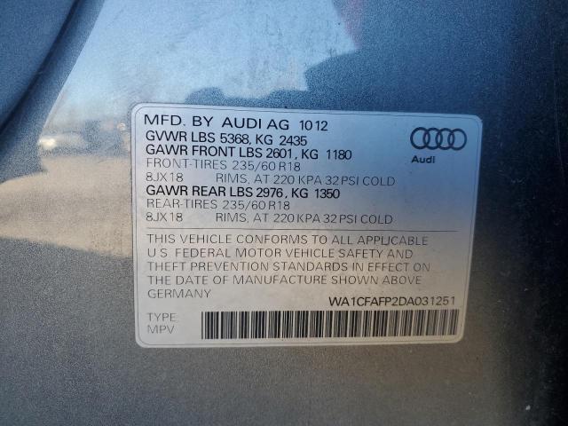 WA1CFAFP2DA031251 - 2013 AUDI Q5 PREMIUM GRAY photo 12