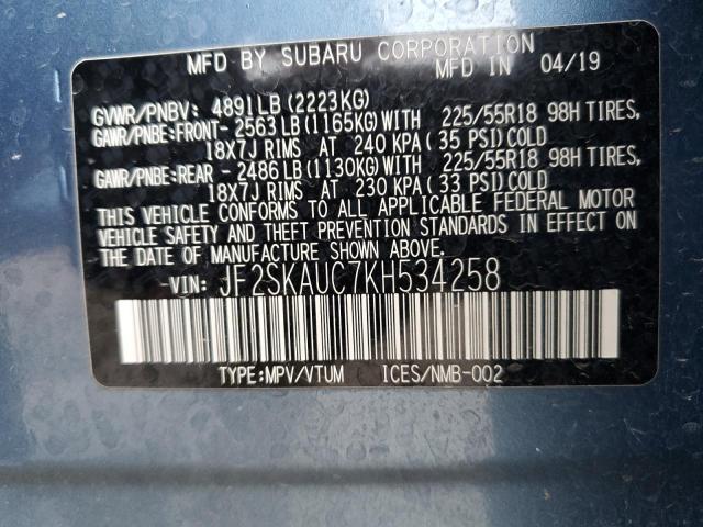 JF2SKAUC7KH534258 - 2019 SUBARU FORESTER LIMITED BLUE photo 13