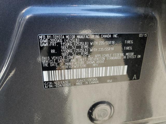 2T3YFREV2FW171296 - 2015 TOYOTA RAV4 LIMITED 灰色 照片 13