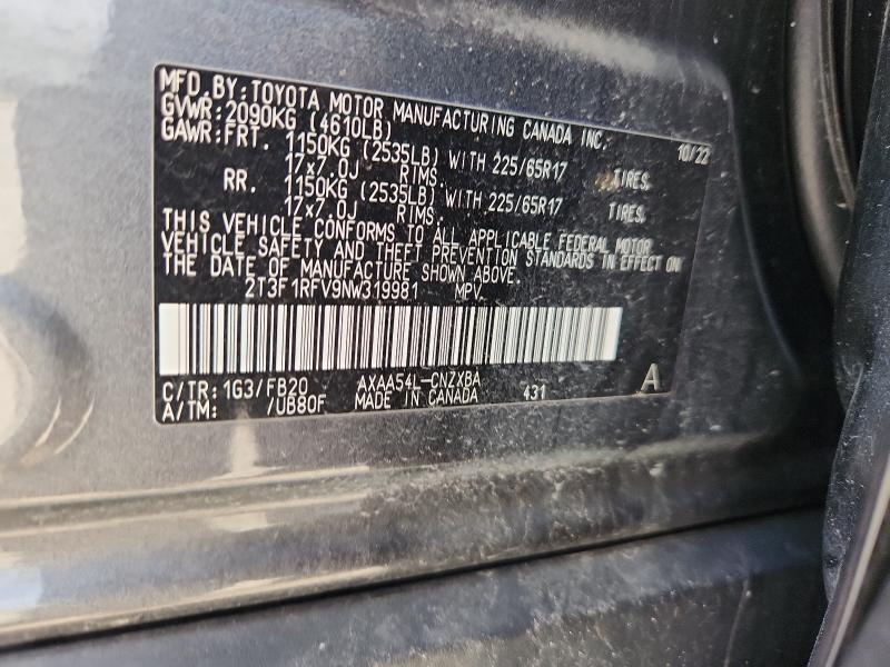 2T3F1RFV9NW319981 - 2022 TOYOTA RAV4 LE 灰色 照片 12