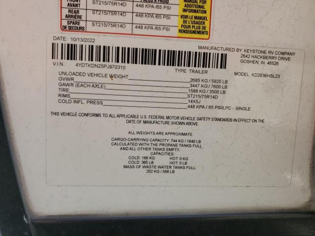 4YDTKDN25PJ970310 - 2023 KEYSTONE TRAILER WHITE photo 10