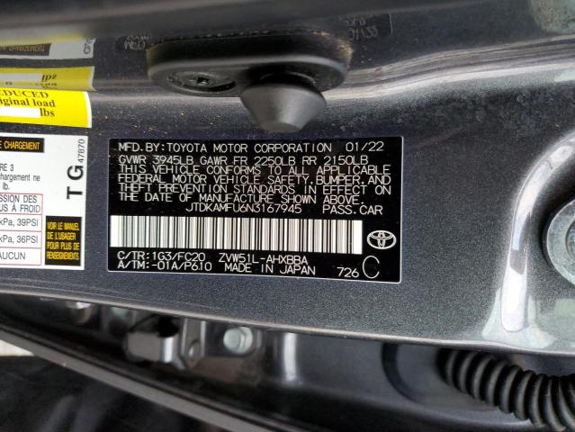 JTDKAMFU6N3167945 - 2022 TOYOTA PRIUS NIGHT SHADE Сұр фото 12