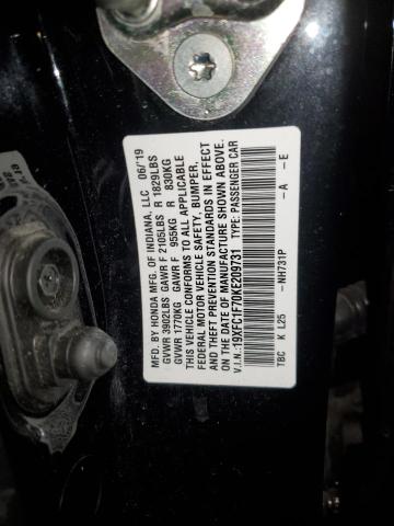 19XFC1F70KE209731 - 2019 HONDA CIVIC EXL შავი ფოტო 13