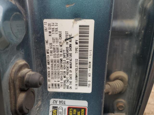 5J6RM4H79DL078702 - 2013 HONDA CR-V EXL BLUE photo 13