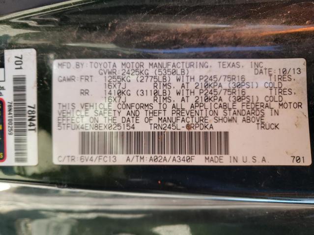 5TFUX4EN8EX025154 - 2014 TOYOTA TACOMA ACCESS CAB GREEN photo 12