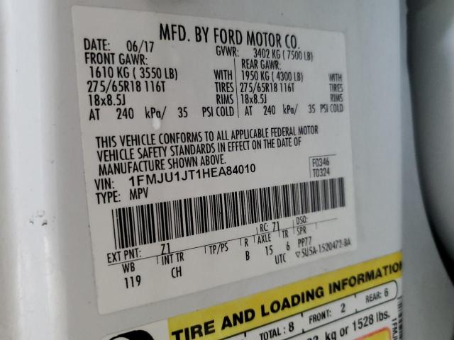 1FMJU1JT1HEA84010 - 2017 FORD EXPEDITION XLT 白色 照片 13