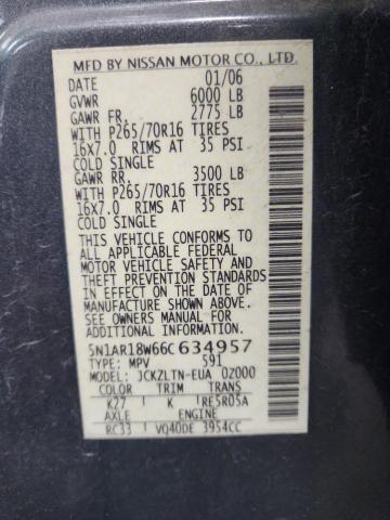 5N1AR18W66C634957 - 2006 NISSAN PATHFINDER LE Boz foto 13