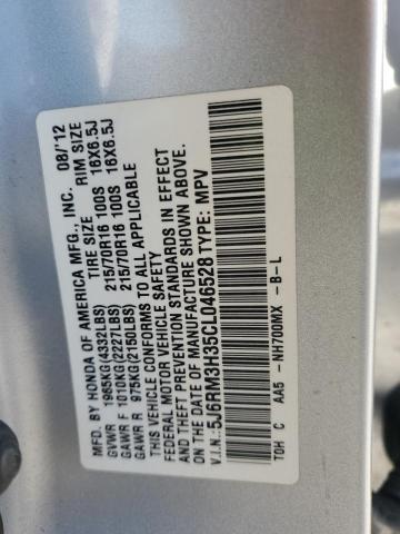 5J6RM3H35CL046528 - 2012 HONDA CR-V LX ვერცხლისფერი ფოტო 13