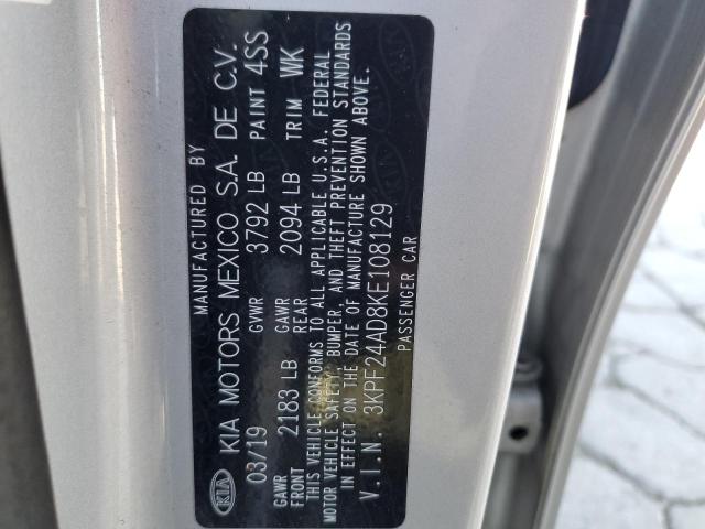 3KPF24AD8KE108129 - 2019 KIA FORTE FE Argent photo 13