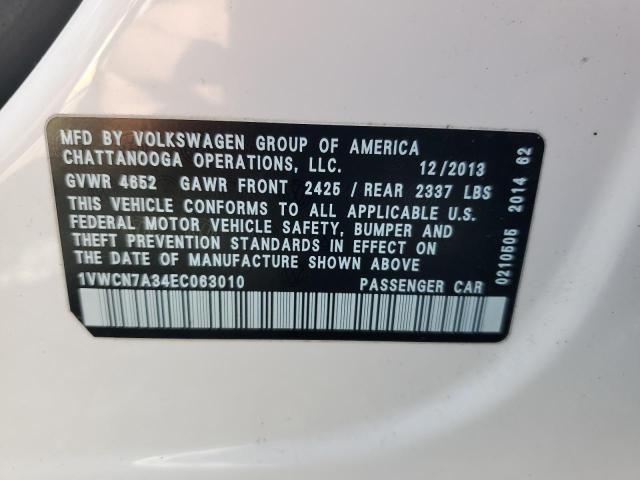 1VWCN7A34EC063010 - 2014 VOLKSWAGEN PASSAT SEL Beyaz fotoğraf 12