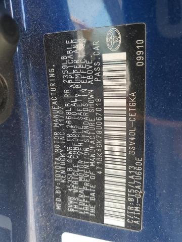 4T1BK46K78U067018 - 2008 TOYOTA CAMRY LE BLUE photo 12