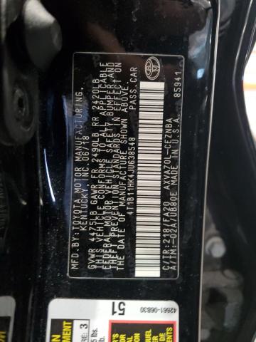 4T1B11HK4JU638548 - 2018 TOYOTA CAMRY L Чорний фото 12