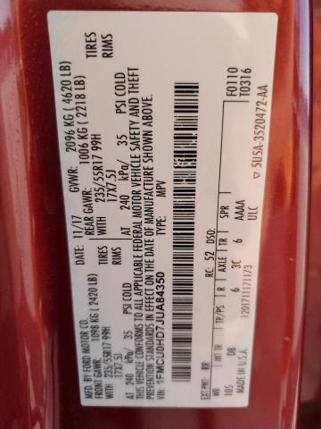 1FMCU0HD7JUA84350 - 2018 FORD ESCAPE SEL Czerwony zdjęcie 13