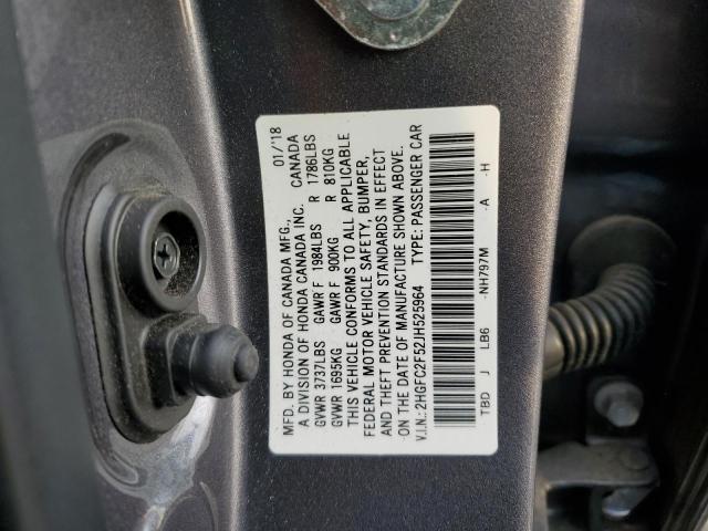 2HGFC2F52JH525964 - 2018 HONDA CIVIC LX GRAY photo 12