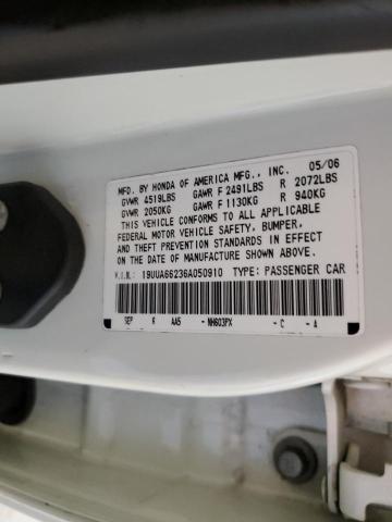 19UUA66236A050910 - 2006 ACURA 3.2TL WHITE photo 12