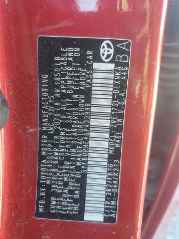 5YFBURHE4GP433998 - 2016 TOYOTA COROLLA L BURGUNDY photo 13