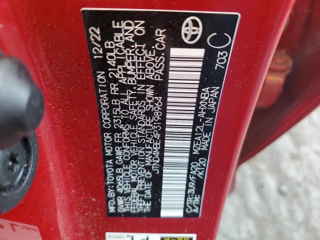 JTND4MBE4P3198964 - 2023 TOYOTA COROLLA SE Қызыл фото 12