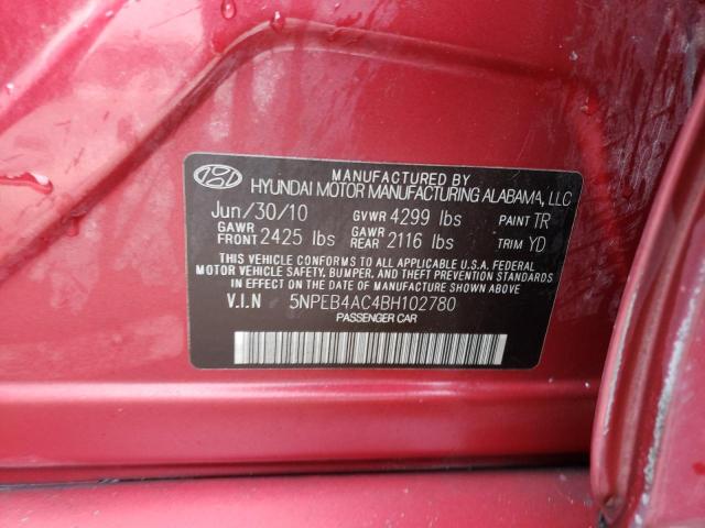 5NPEB4AC4BH102780 - 2011 HYUNDAI SONATA GLS RED photo 12