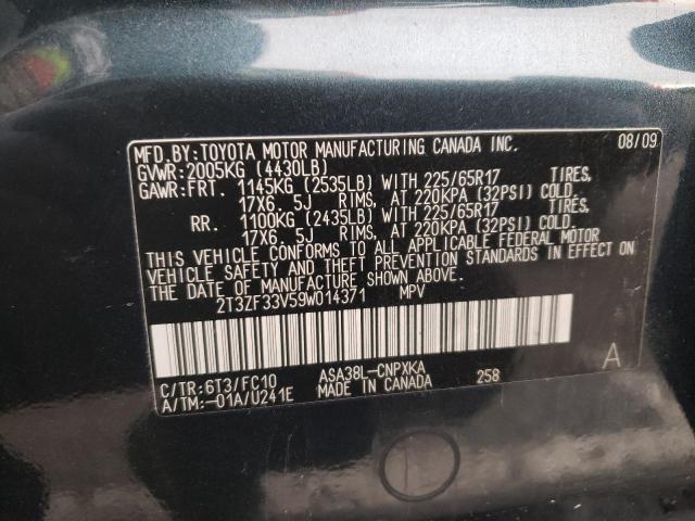 2T3ZF33V59W014371 - 2009 TOYOTA RAV4 BLUE photo 13