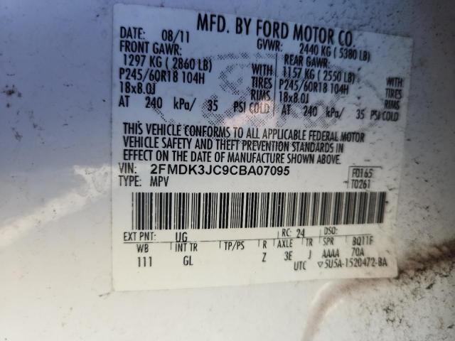 2FMDK3JC9CBA07095 - 2012 FORD EDGE SEL Білий фото 13