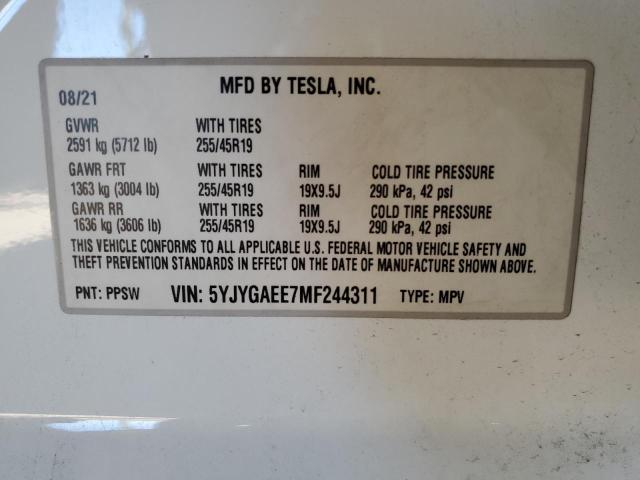5YJYGAEE7MF244311 - 2021 TESLA MODEL Y Ağ foto 12