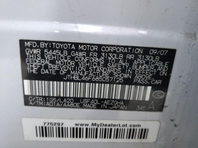 JTHBL46F685057125 - 2008 LEXUS LS 460 WHITE photo 12